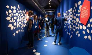 Besuchende in der Ausstellung HILFE, ICH ERBE!